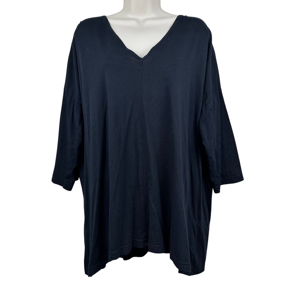 Bryn Walker Knit Tunic Blouse Top Oversized Cotton 3/4 Sleeve Black Lg Lagenlook